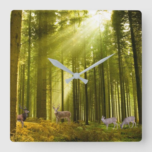 角壁時計用の森林と鹿の画像 スクエア壁時計 (正面)