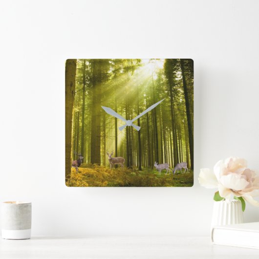 角壁時計用の森林と鹿の画像 スクエア壁時計 (ホーム)