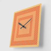 角壁時計、オレンジ色のチェックと水玉模様 スクエア壁時計 (傾斜)