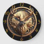 角威厳のあるを持つ鹿 ラージ壁時計 (正面)