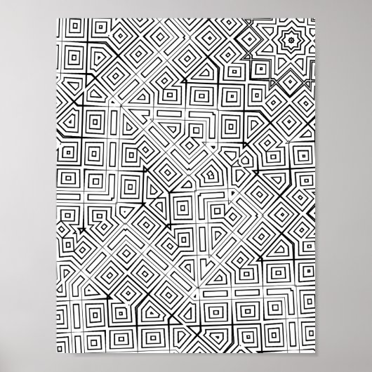 角度のある迷路グリッドのぬり絵ページのパターン設計 ポスター (正面)