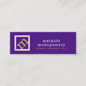 角度付きモダンモノグラム、編集可能パープルおよび金ゴールド スキニー名刺 (正面)