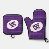 角張ったカエル紫の格子模様ゲームの日 鍋つかみ&鍋敷きセット (正面)