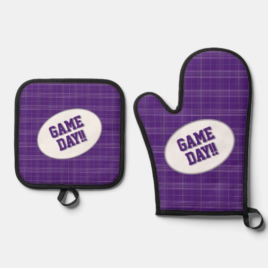 角張ったカエル紫の格子模様ゲームの日 鍋つかみ&鍋敷きセット (正面)