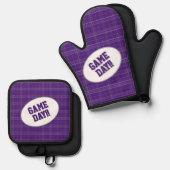 角張ったカエル紫の格子模様ゲームの日 鍋つかみ&鍋敷きセット (正面/裏面)