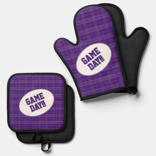 角張ったカエル紫の格子模様ゲームの日 鍋つかみ&鍋敷きセット (正面/裏面)