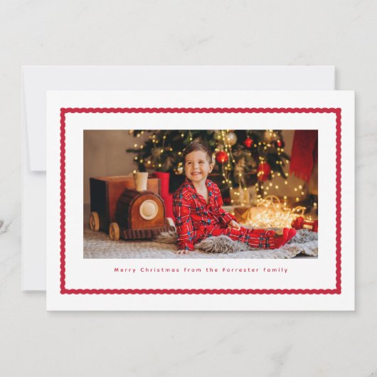 角張ったフレームかわいいシンプル赤1枚の写真クリスマス シーズンカード (正面)
