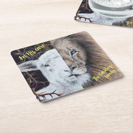 角形ライオンとラムコースター；カスタマイズ可能 スクエアペーパーコースター (アングル)