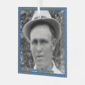 角形祖先の写真と名前(青と金ゴールド) ガラスオーナメント (正面左)