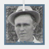 角形祖先の写真と名前(青と金ゴールド) ガラスオーナメント (正面)