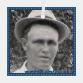 角形祖先の写真と名前(青と金ゴールド) ガラスオーナメント (裏面)