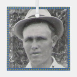 角形祖先フォトブルーと金ゴールドフレームオーナメント ガラスオーナメント