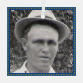 角形祖先フォトブルーと金ゴールドフレームオーナメント ガラスオーナメント (裏面)