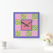 角時計：ピンク：プリムローズ、水玉模様、ギンガム スクエア壁時計 (ホーム)