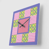 角時計：ピンク：プリムローズ、水玉模様、ギンガム スクエア壁時計 (傾斜)