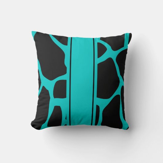 角枕ティール(緑がかった色)ブルーアクアブラックアニマルカウズ クッション (正面)