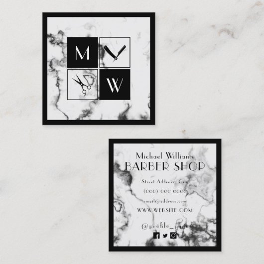 角枠の理容師エレガントの四角いビジネスカー スクエア名刺 (正面/裏面)