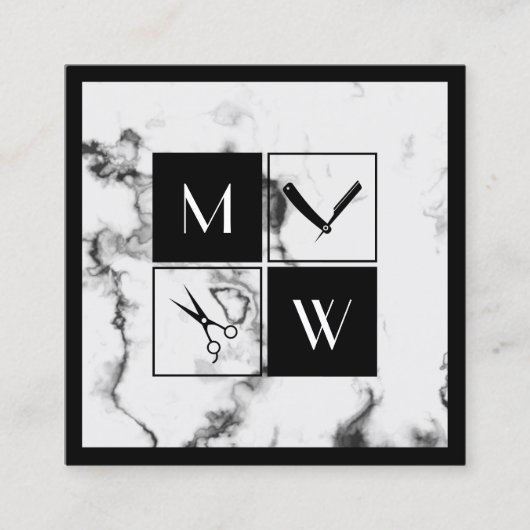 角枠の理容師エレガントの四角いビジネスカー スクエア名刺 (正面)