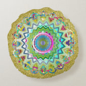 角柱カラフルケルト結び目模様金ゴールドフェイクグリッター ラウンドクッション (裏面)