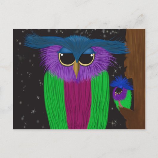 角柱フクロウイラストレーション ポストカード (正面)