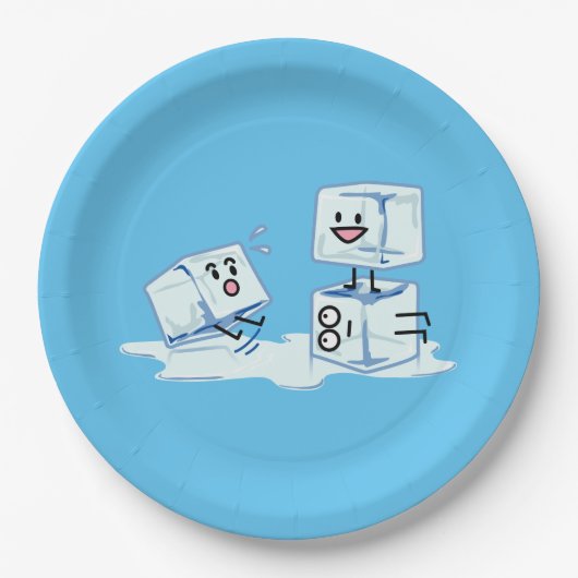 角氷の積み重ねの溶解の風邪をスリップまたは滑ること氷った立方体水 ペーパープレート (正面)