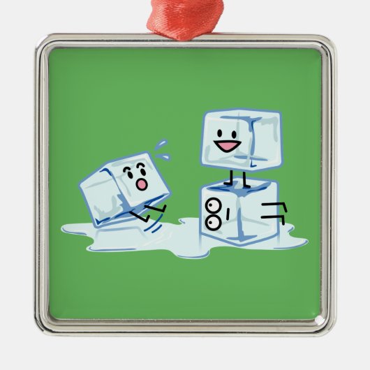 角氷の積み重ねの溶解の風邪をスリップまたは滑ること氷った立方体水 メタルオーナメント (正面)
