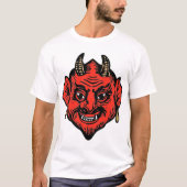 角状の赤いSatanの悪魔の顔 Tシャツ (正面)