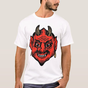 角状の赤いSatanの悪魔の顔 Tシャツ