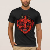 角状の赤いSatanの悪魔の顔 Tシャツ (正面)