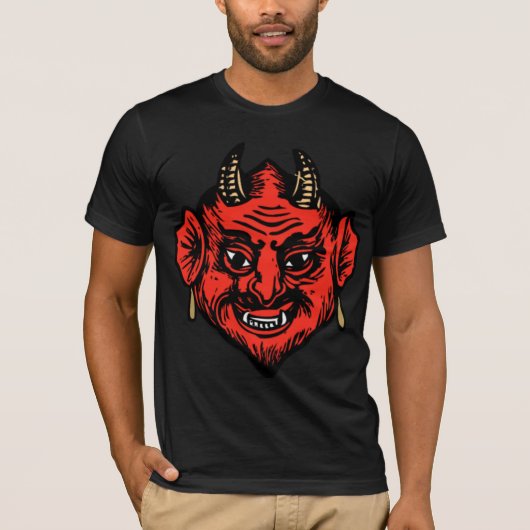 角状の赤いSatanの悪魔の顔 Tシャツ (正面)