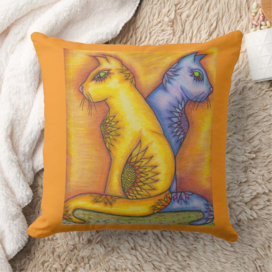 角猫プリント二匹フローラ枕 クッション (ブランケット)