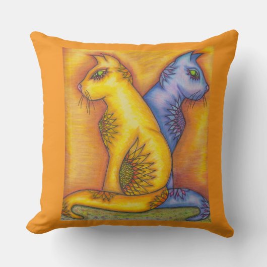 角猫プリント二匹フローラ枕 クッション (正面)