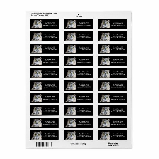 角素晴らしフクロウ差出人住所 ラベル (フルシート)