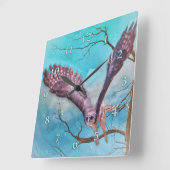 角素晴らしフクロウ「冬の兵士」 スクエア壁時計 (傾斜)