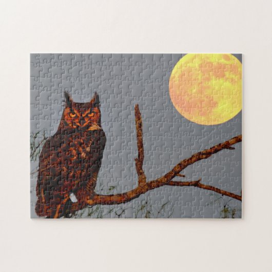 角素晴らしフクロウ |満月 ジグソーパズル (横)