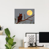 角素晴らしフクロウ |満月 ポスター (ホームオフィス)