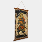 角素晴らし付きフクロウの侍 – インクリ日本のンク 吊り下げ型タペストリー (傾斜あり)