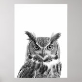 角素晴らし型フクロウポートレート白黒 ポスター (正面)