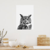 角素晴らし型フクロウポートレート白黒 ポスター (キッチン)