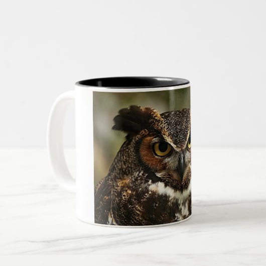 角素晴らし型フクロウ閉じ二音コーヒーマグ ツートーンマグカップ (正面左)