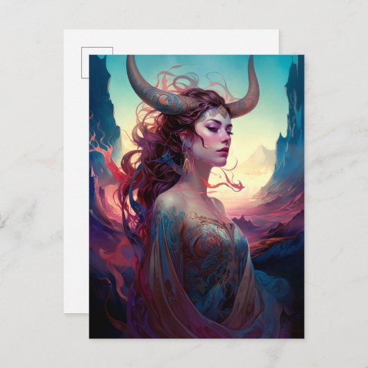 角絵葉書ファンタジー付き女性 ポストカード (正面/裏面)