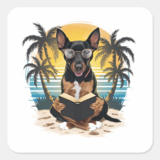 角縁の眼鏡をかけているドイツの引っ張り犬 スクエアシール (正面)