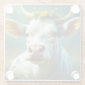 角花が咲き乱れたかわいい白い愛牛 ガラスコースター (裏面)