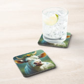 角花が咲き乱れたかわいい白い愛牛 コースター (右側)