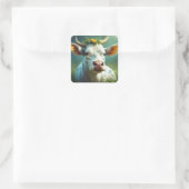 角花が咲き乱れたかわいい白い愛牛 スクエアシール (バッグ)