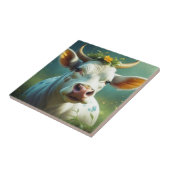 角花が咲き乱れたかわいい白い愛牛 タイル (側面)