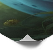 角花が咲き乱れたかわいい白い愛牛 ポスター (角)