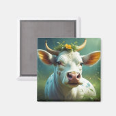 角花が咲き乱れたかわいい白い愛牛 マグネット (正面/裏面)