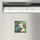 角花が咲き乱れたかわいい白い愛牛 マグネット (インサイチュ (食洗機))