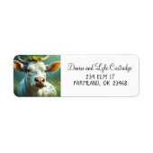 角花が咲き乱れたかわいい白い愛牛 ラベル (正面)